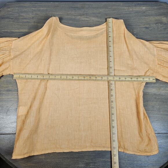 VIOLA BORGHI Womens Linen Top Large Made in Italy Bohemian Lt Orange Bell Sleeve - Picture 6 of 6